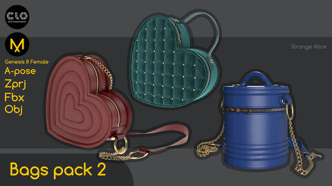 Bags pack 2. Clo3d, Marvelous Designer projects.