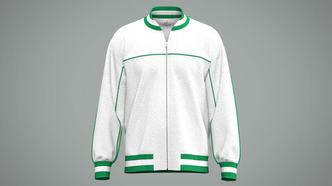 Mens Sherpa varsity jacket in white with green piping