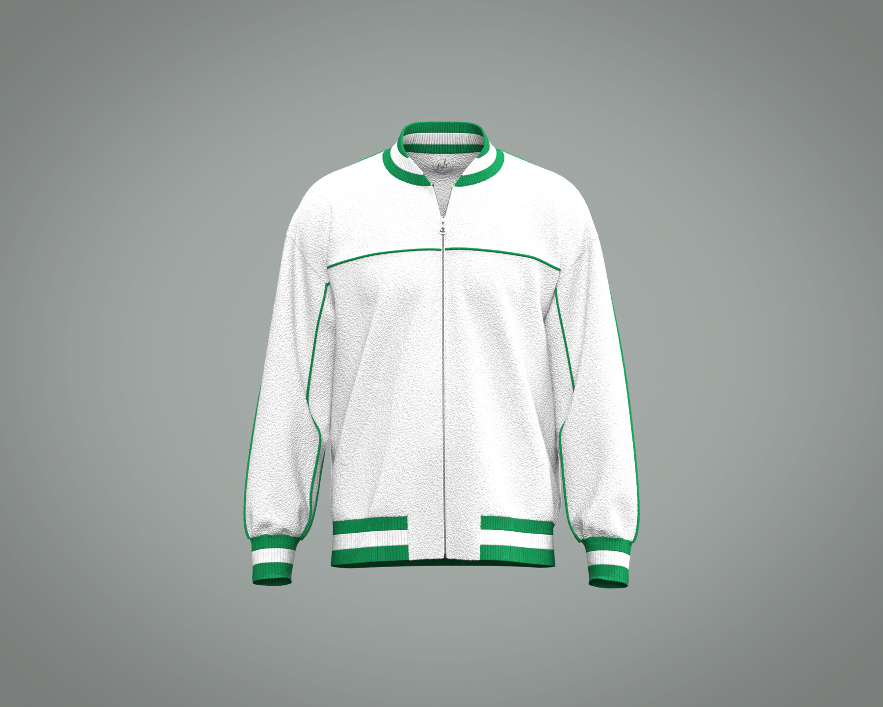 ArtStation - Mens Sherpa varsity jacket in white with green piping ...