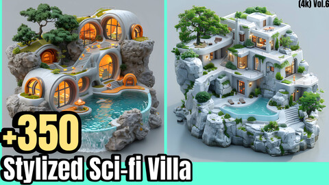 +350 Stylized Sci-fi Villa Concept (4k)