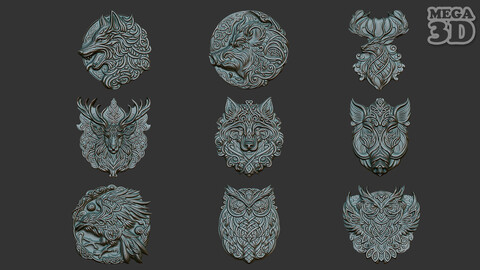 Celtic Animal basrelief Pack 240611 3D Model Collection