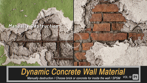 Dynamic Concrete Wall Material for Substance Painter - Manually Destruction Vol.18