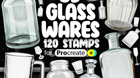 120 Procreate 3D Glass Wares Stamp Brushes | Procreate Glass Bottles 3D Stamps | Procreate Glass Jar Stamps | Procreate Glass of Wine Stamps | Procreate Glass Drinkware Brushes | Procreate Old Fashioned Glass Stamps Brushes | Procreate Beer Glasses Stamps