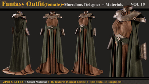 Fantasy Outfit-FEMALE- MD/Clo3d + Smart Material + 4K Textures + OBJ + FBX (vol 18)