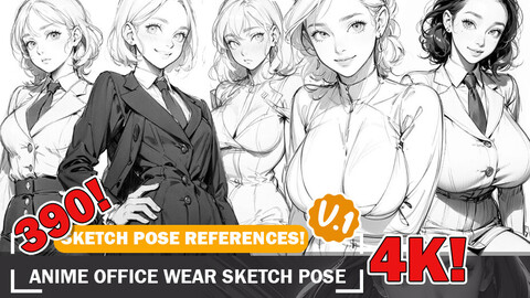 390 Various Anime Office Wear Outfit Sketch Pose Characters Reference and Designs Reference Art V1 4K