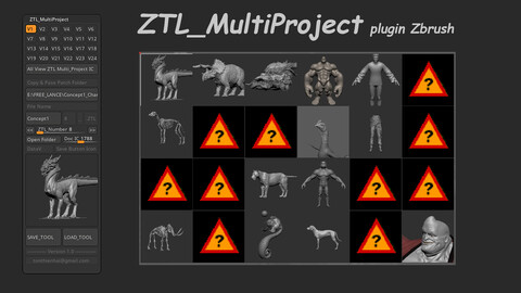 ZTL_MultiProject tool plugin for ZBrush