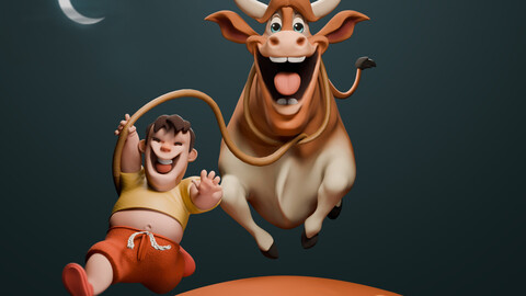 Stylized Cow and The Boy