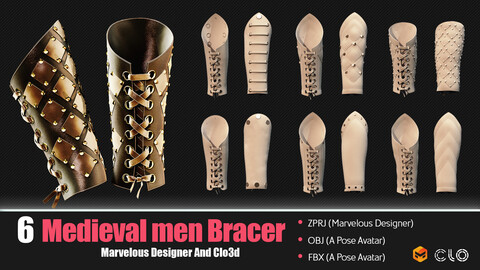 6 Medieval Men Bracer (CLO3D, MD PROJECTS+OBJ+FBX)