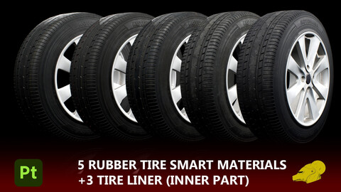 Rubber car tires smart materials (5 tire thread + 3 tire liner) for Substance Painter