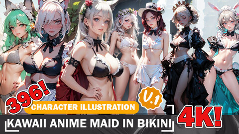 396 Kawaii Maid in Bikini Character References Art Design Inspiration V1 4K