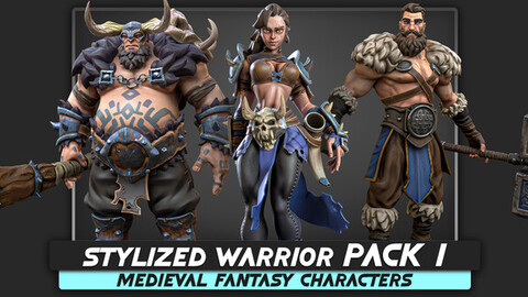 Stylized Warrior Pack 1 - Human Hero Fantasy Characters - Female Sword Medieval Heroes - #46