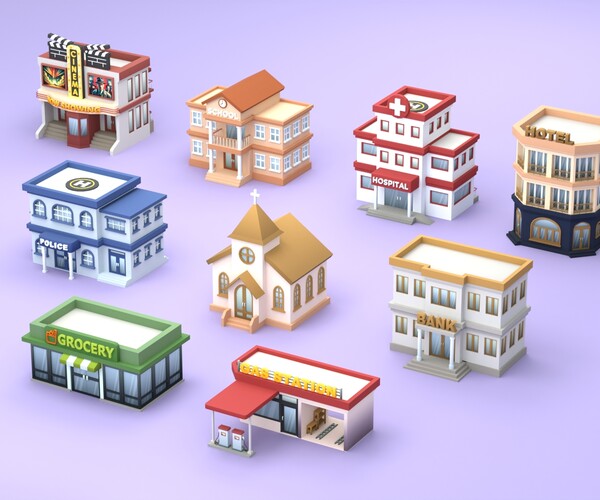 ArtStation - Cartoon Low Poly Building Pack Set2 | Game Assets