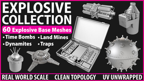 Explosive Collection - 60 Base Meshes - Time bomb - Land Mine - Dynamite - Trap