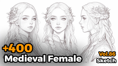 +400 Medieval Female Sketch Reference(4k)