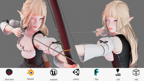 Elf Archer - Realistic Female Character - Blender UE5 Unity - 40 animations