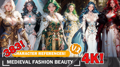 383 Medieval Fashion Beauty Diverse Character - Character References and Designs Reference Art V2 4K