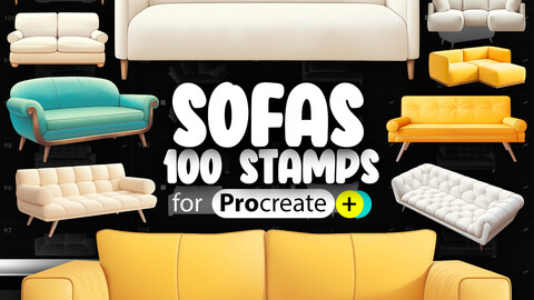 100 Procreate 3D Sofas Stamp Brushes | Procreate Furniture Stamp Brushes | Procreate Interior Stamp Brushes | Procreate Living Room Stamp Brushes | Procreate Home Decor Stamp Brushes