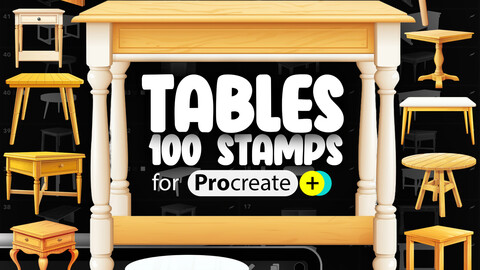 100 Procreate Tables Stamp Brushes | Procreate Furniture Stamp Brushes | Procreate Wooden Table Stamp Brushes | Procreate Dining Table Stamps Brushes | Procreate Dual Color Stamps Brushes | Procreate Office Desk Stamps Brushes