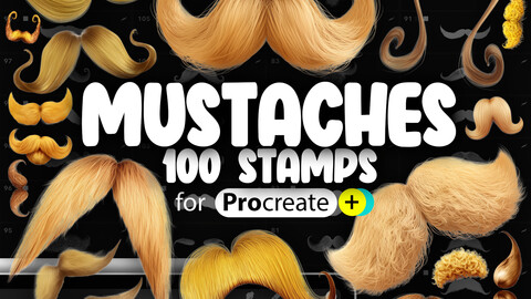 100 Procreate 3D Mustache Stamp Brushes | Procreate Whiskers Stamps | Procreate Beard Stamps | Procreate Male Mustache Brushes | Procreate Dual Color Stamps Brushes