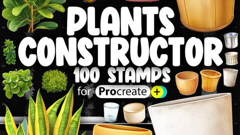 100 Procreate 3D Plant Constructor Stamp Brushes | Procreate Plant Pot Stamps Brushes | Procreate Home Plant Stamps Brushes | Procreate Flowerpot Stamps Brushes