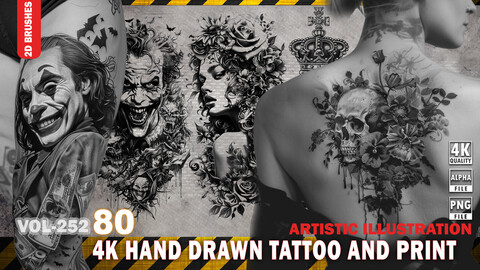 80 4K HAND DRAWN TATTOO AND PRINT - ARTISTIC ILLUSTRATION - HIGH END QUALITY RES - (TRANSPARENT & ALPHA) - VOL252