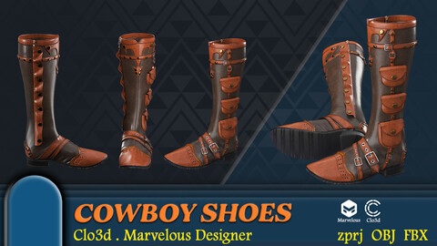 Cowboy Shoes/ 3d Model/ ZPRJ, OBJ, FBX