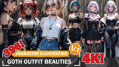 396 Various Goth Girl Beauty Diverse Character Reference Outfit Ideas Designs Reference Art V1 4K