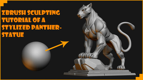 Stylized Panther Statue sculpting Tutorial/ Zbrush UI shortcuts/ Rendering Movie and beauty shots tutorial/ AI generated concept art and references used.