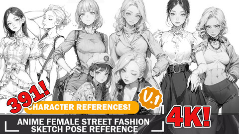 391 Various Anime Street Fashion Beauties Sketch Diverse Character Outfit ideas and Designs Reference Art V1 4K