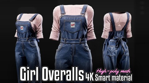 Girl Overalls +4K Smart material + Blender files +High-poly mesh