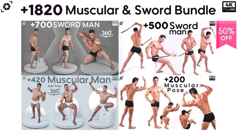 +1820 Muscular Pose & Sword Man Bundle