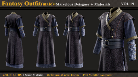 Fantasy Outfit-MALE- MD/Clo3d + Smart Material + 4K Textures + OBJ + FBX (vol 19)