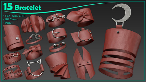 15 female bracelet/ zprj+obj+fbx/ clo3d, marvelous designer/buckle bracelet/ leather braceletvol1