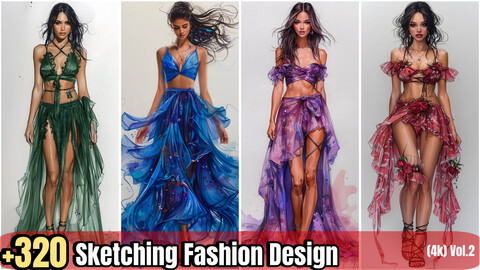 +320 Sketching Fashion Colorful Dress (4k)