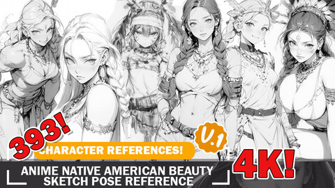 393 Various Anime Native American Beauties Sketch Pose Characters Reference Intricate Designs and Designs Reference Art V1 4K