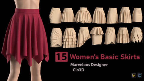 15 Women's Basic Skirts + Zprj +Obj + Fbx