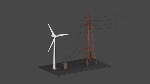 Wind Turbine Energy Animated 3D Model