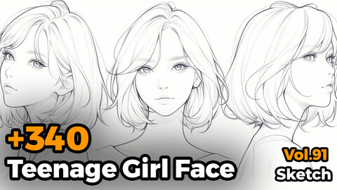 +340 Teenage Girl Face Sketch Reference(4k)