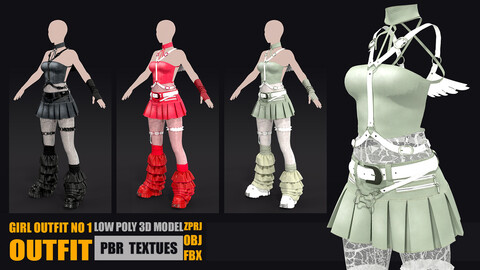 Girl Outfit V1 PBR textures ZPRJ/OBJ/FBX