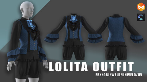 vintage outfit/lolita set/clo3d