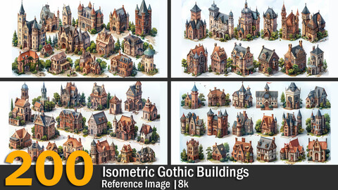 Isometric Gothic Buildings | Reference Images | 4K