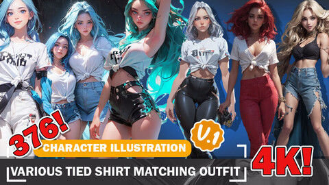 376 Various Anime Tied Shirt Matching Outfit Diverse Character and Design Reference Art V1 4K