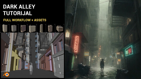 Dark Alley Scene - Full Blender Cinematic Workflow + 300 assets