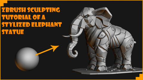 Stylized Elephant Statue sculpting Tutorial/ Zbrush UI shortcuts/ Rendering Movie and beauty shots tutorial/ AI generated concept art and references.