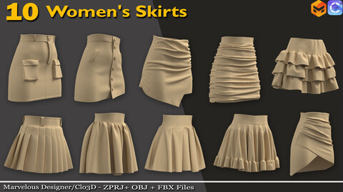 10 Women's Skirts -Marvelous Designer/Clo3d (ZPRJ) + OBJ + FBX