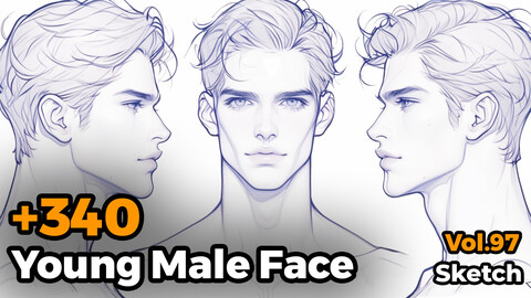 +340 Young Male Face Sketch Reference(4k)