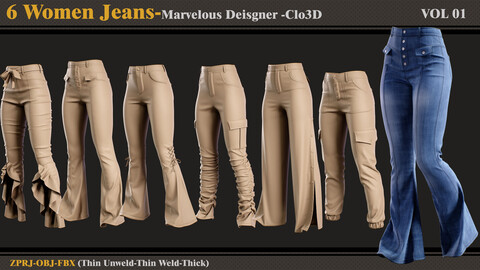 6 Women Jeans /MD-Clo3D (ZPRJ + FBX + OBJ)