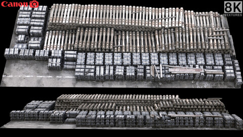 concrete blocks railroad tracks storage photogrammetry