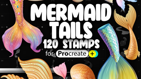 120 Procreate Mermaid Tails Stamp Brushes | Procreate Scale Tail Stamp Brushes | Procreate Fish Tail Stamp Brushes | Procreate Siren Tail Stamp Brushes | Procreate Mermaid Fluke Stamp Brushes