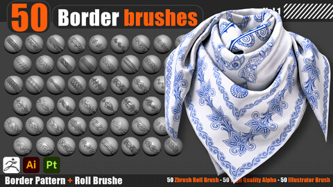 50 Border Brushes (Zbrush+Illustrator)Png+Tif+Psd(2K-4K)